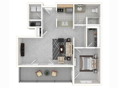 A floor plan of a house with a kitchen, living room, and bathroom.